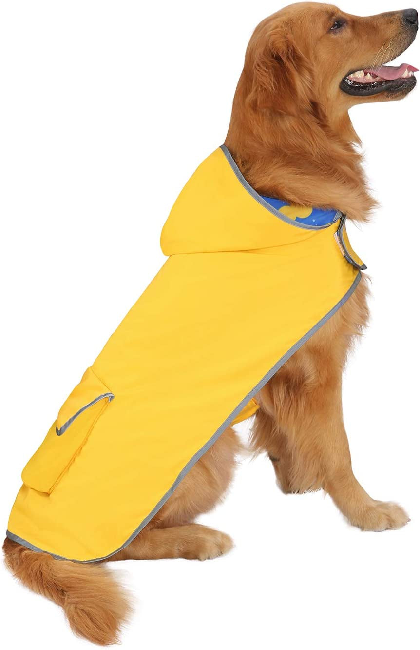 2-In-1 Reversible Dog Raincoat Hooded Poncho Rain Jacket YLW Duck L