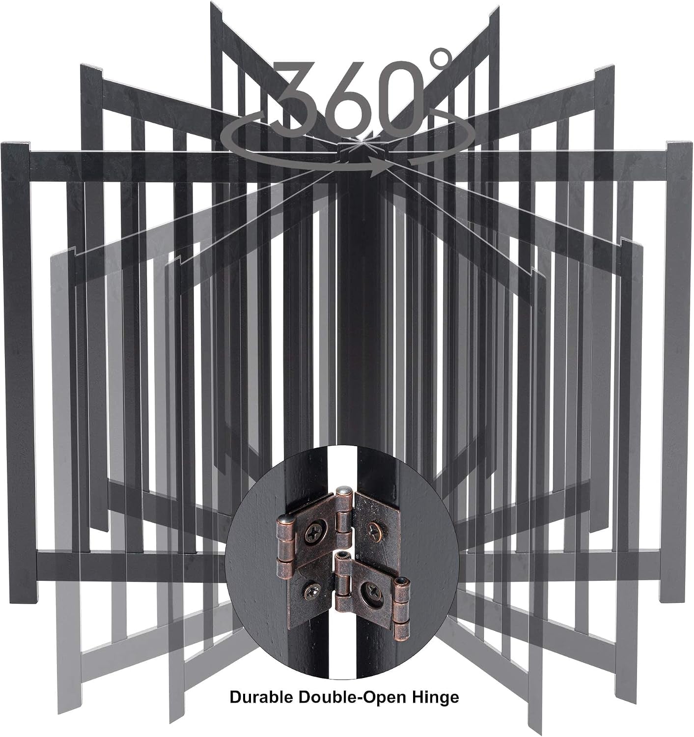 Wooden Free Standing Dog Gate 40" W X 24" H, Foldable Solid Hardwood Pet Safety Fence for House Doorways, Stairs, Hallways, Step-Over Pet Barrier, No Drill Easy Setup, Black