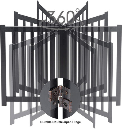 Wooden Free Standing Dog Gate 40" W X 24" H, Foldable Solid Hardwood Pet Safety Fence for House Doorways, Stairs, Hallways, Step-Over Pet Barrier, No Drill Easy Setup, Black