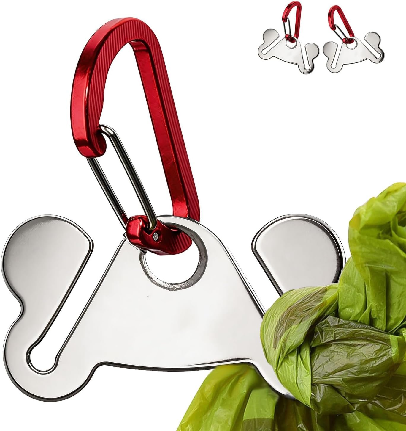 Dog Poop Bag Holder Leash Dogs Waste Bag Dispenser Metal Carrier Red Clip 2