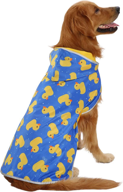 2-In-1 Reversible Dog Raincoat Hooded Poncho Rain Jacket YLW Duck L