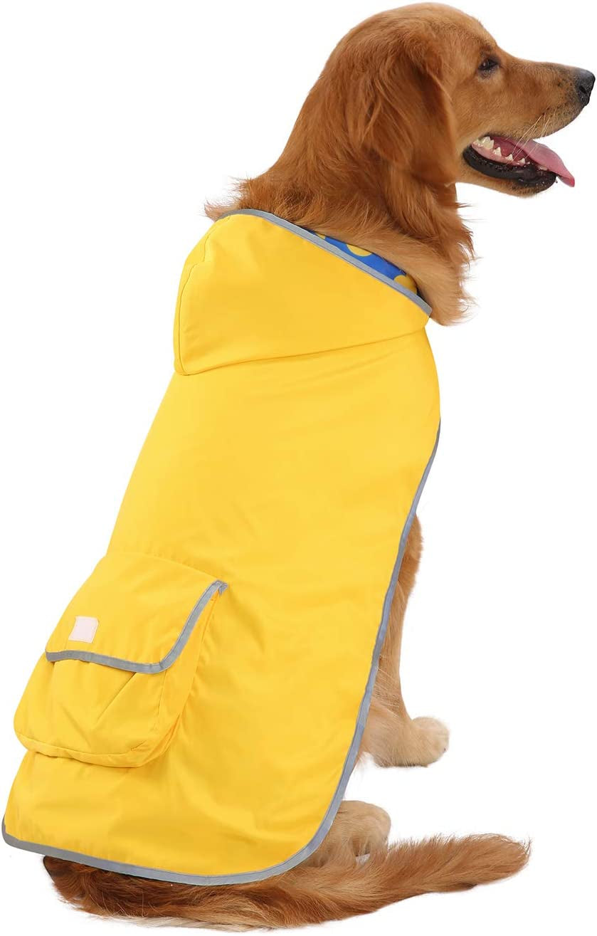 2-In-1 Reversible Dog Raincoat Hooded Poncho Rain Jacket YLW Duck L