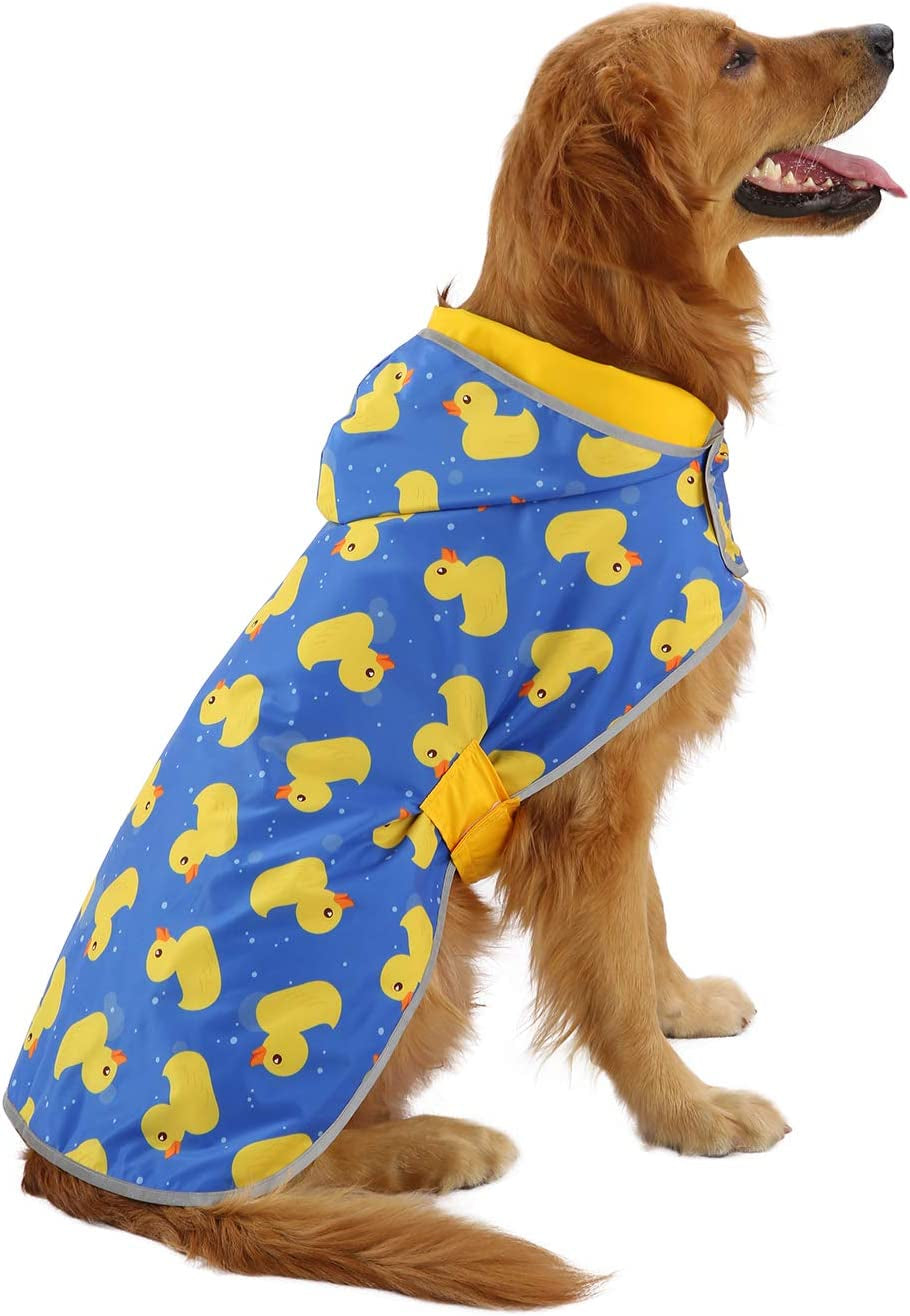 2-In-1 Reversible Dog Raincoat Hooded Poncho Rain Jacket YLW Duck L