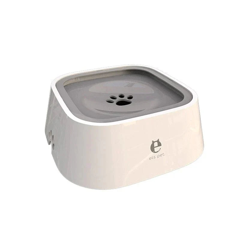 All Dogs Love els pet floating water bowl in white with a grey disk to prevent splashing and keep floors dry