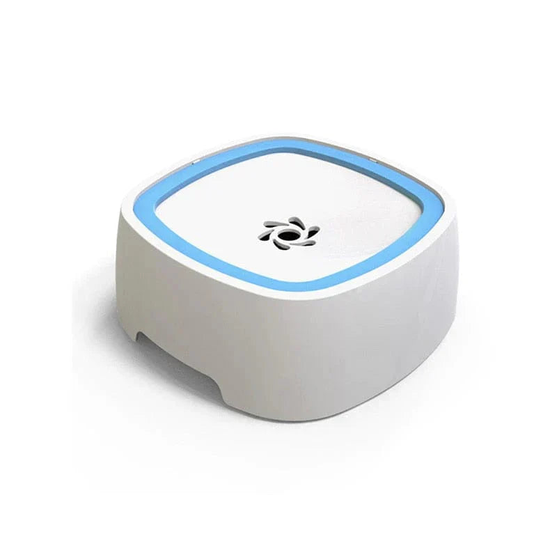 All Dogs Love els pet floating water bowl with a white base and blue rim, designed to prevent splashes and spills.