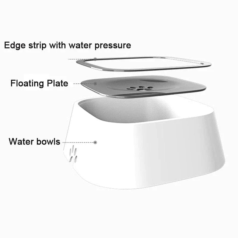 All Dogs Love floating water bowl with a splash-proof disk system and non-slip base for clean pet hydration