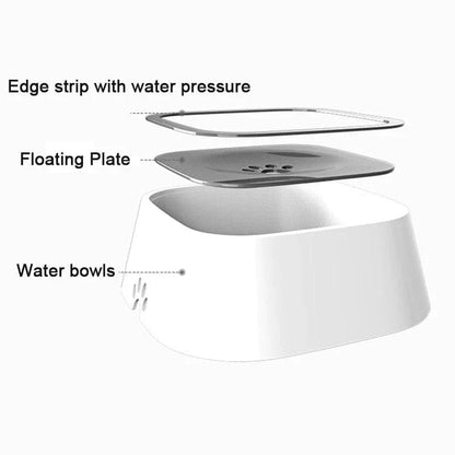 All Dogs Love floating water bowl with a splash-proof disk system and non-slip base for clean pet hydration