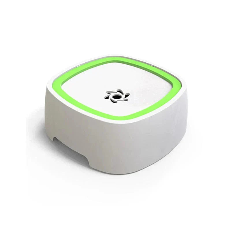 All Dogs Love els pet floating water bowl with a white base and bright green rim to prevent messy splashes