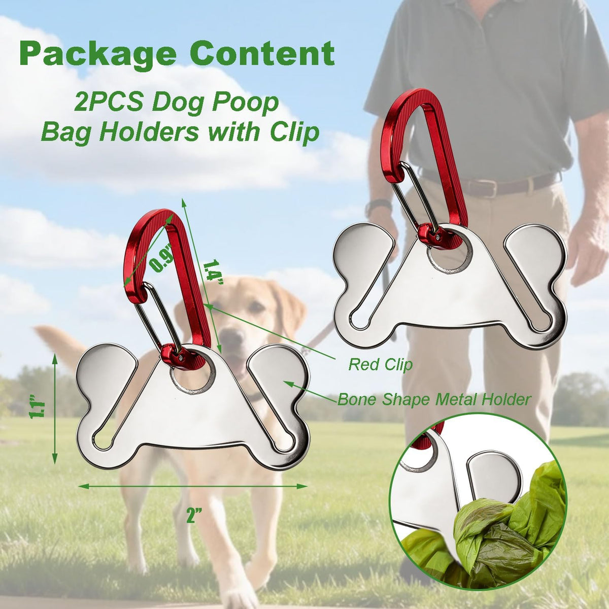 Dog Poop Bag Holder Leash Dogs Waste Bag Dispenser Metal Carrier Red Clip 2