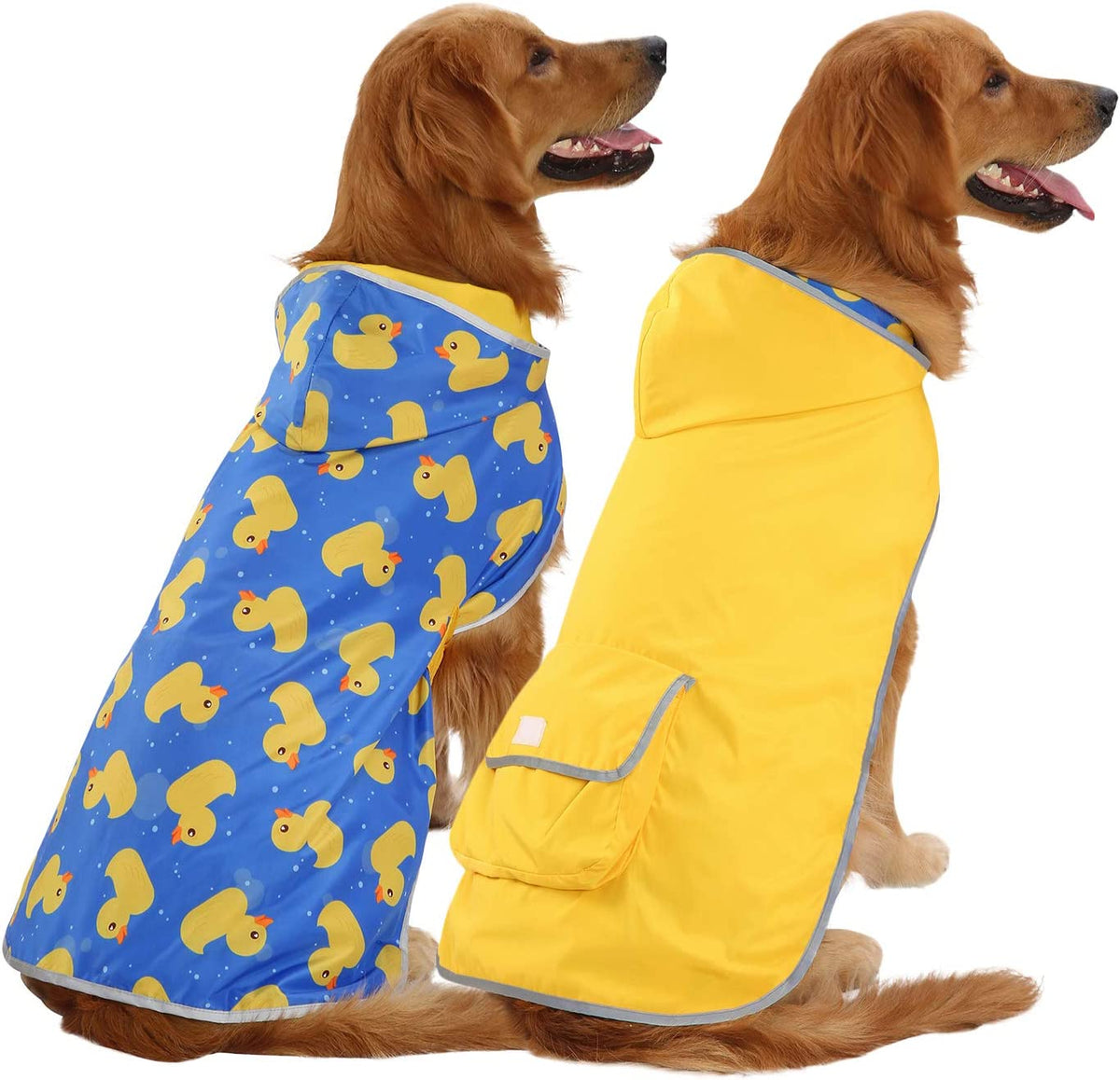 2-In-1 Reversible Dog Raincoat Hooded Poncho Rain Jacket YLW Duck L