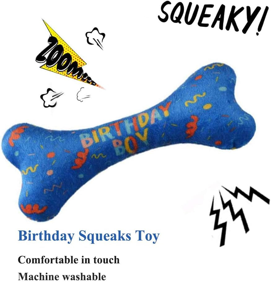 Dog Birthday Boy Bandana Hat Toy Set - Pet Party Supplies, Triangle Bibs with Cute Bone Scarf Accessories and Decoration for Large Doggy - Blue